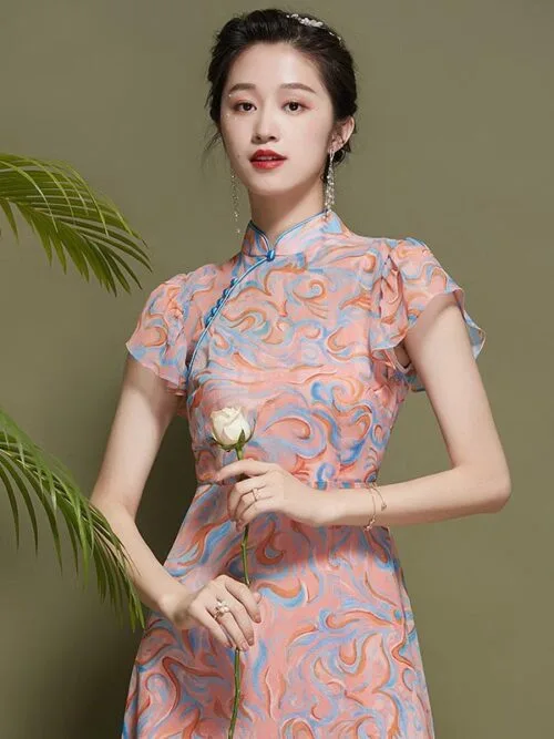 Summer Chiffon Cheongsam Style Dress China - Image 2