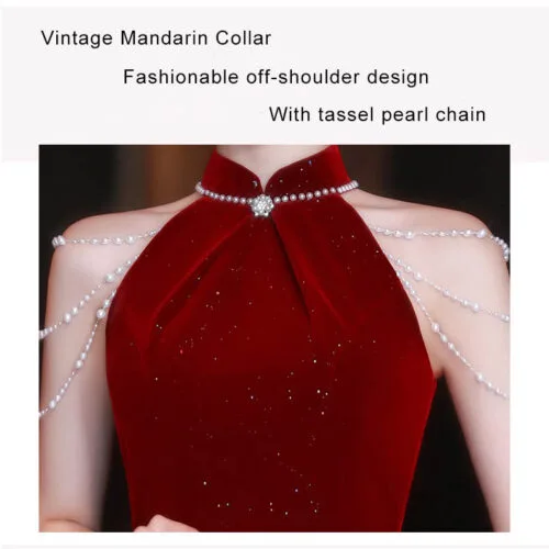 Red Chinese Cheongsam wedding dress off-shoulder - Image 7