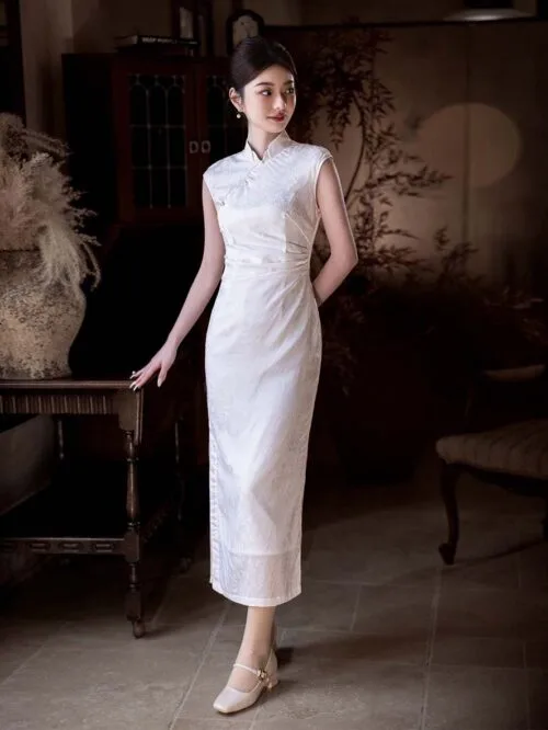 white Qipao wedding dress