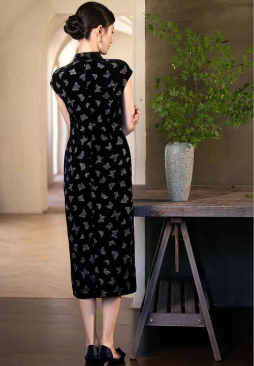 Velvet Oriental Qipao black dress - Image 5