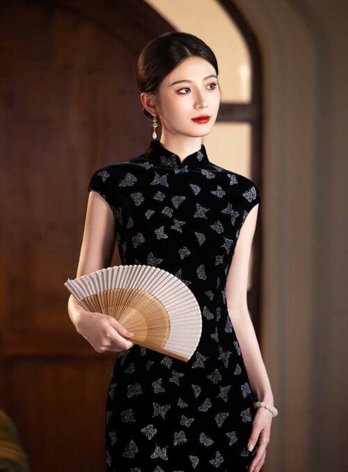 Velvet Oriental Qipao black dress - Image 6