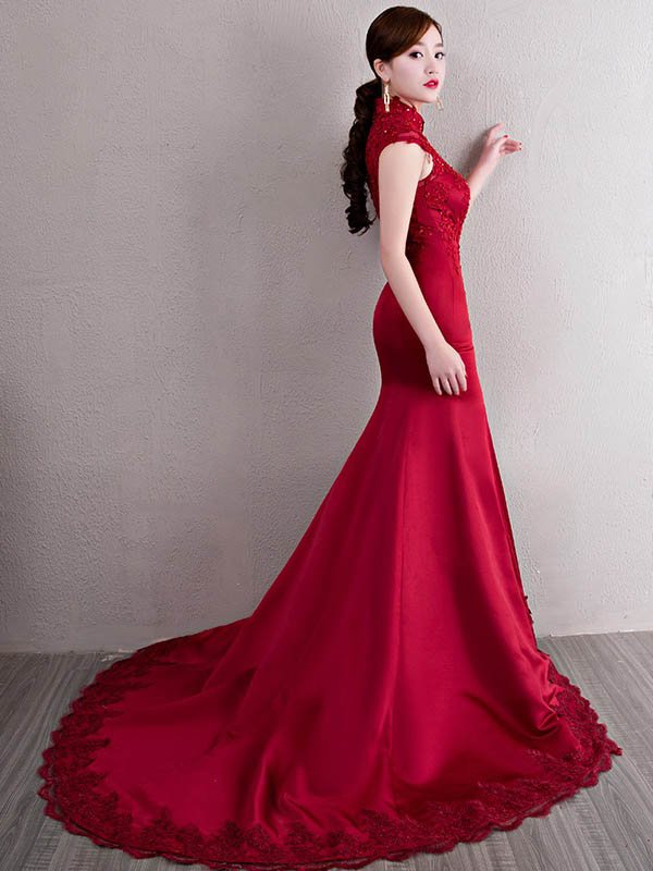 burgundy cheongsam