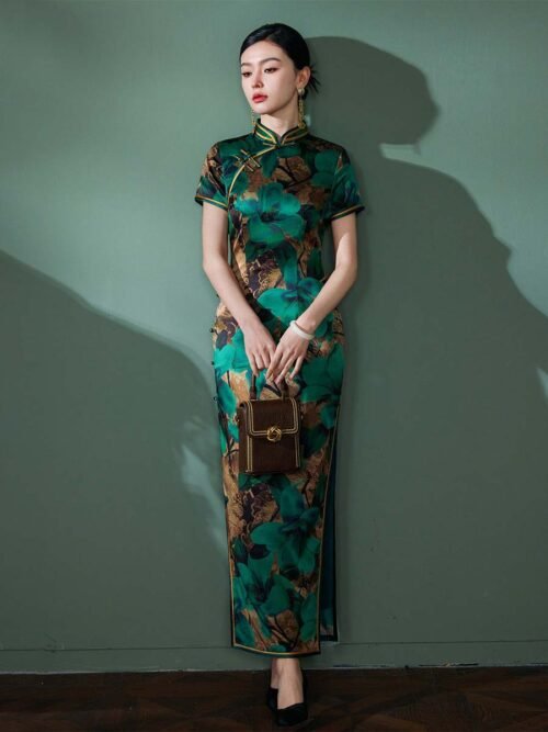 green Cheongsam dress