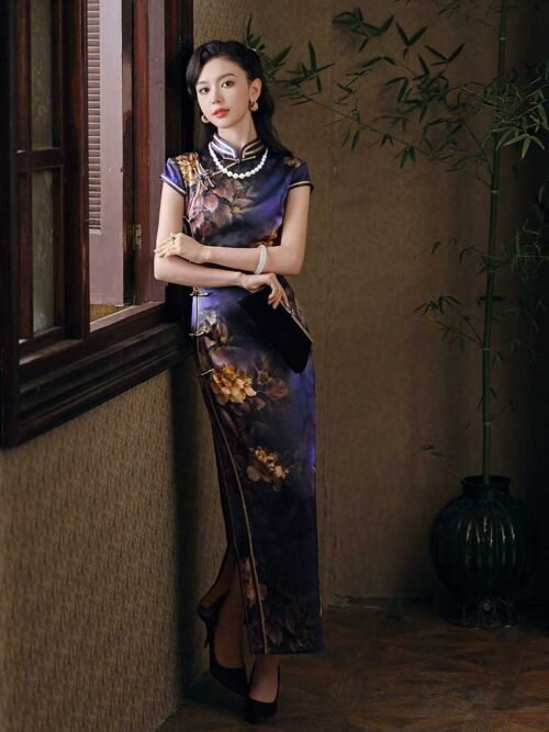 long purple Cheongsam