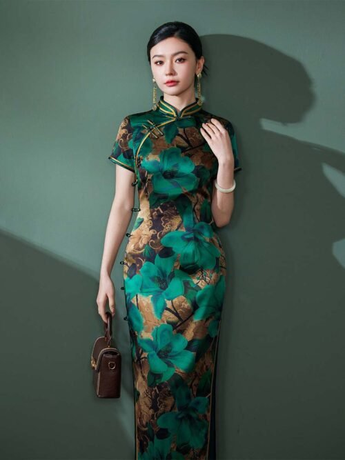 silk green Cheongsam