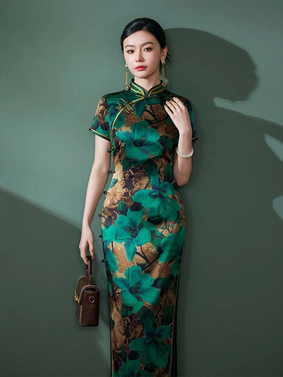 silk green Cheongsam