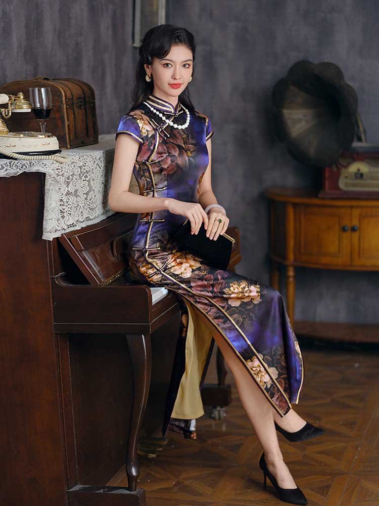 silk purple Cheongsam dress