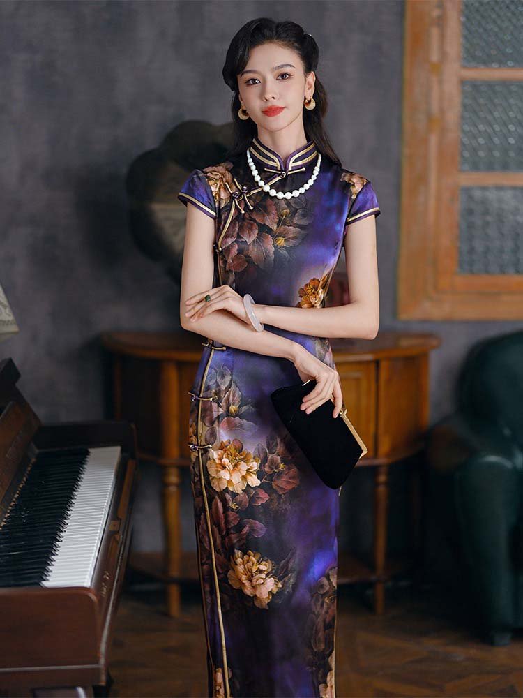 silk purple Cheongsam