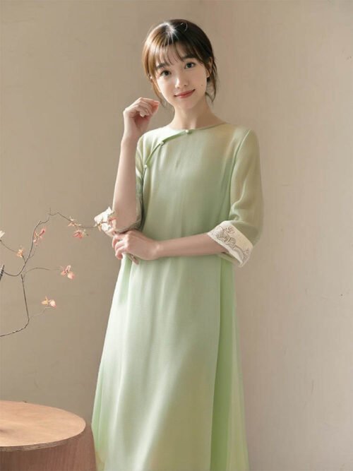 Light green loose Cheongsam dress - Image 2