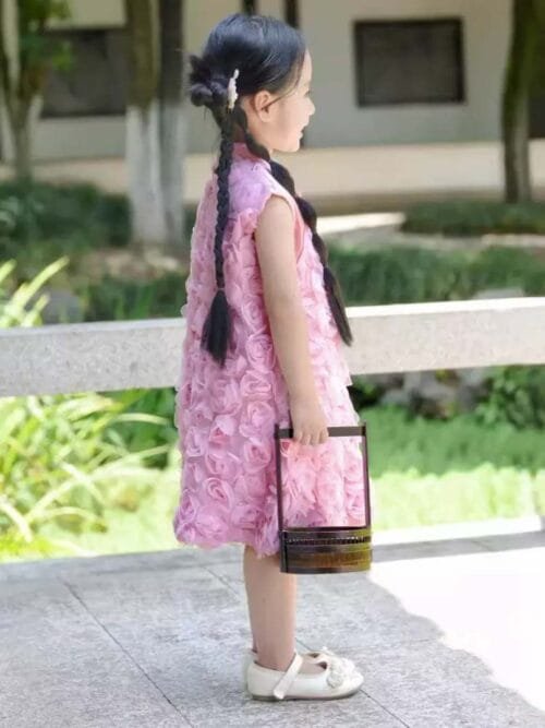 Pink Red kids Qipao dress girls rose - Image 7