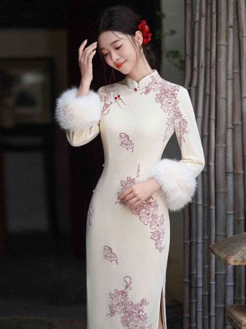 long sleeve cheongsam dress