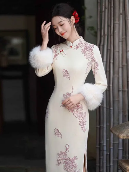 long sleeve cheongsam dress