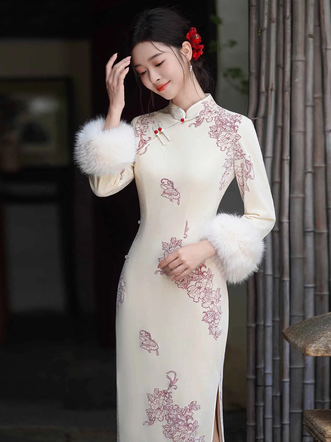 long sleeve cheongsam dress