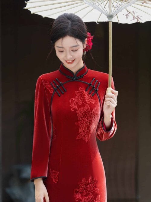 velvet wedding qipao dress