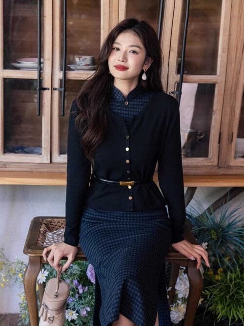 Navy blue Cheongsam dress