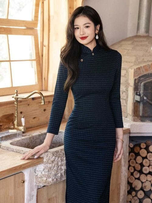 plaid Cheongsam dress