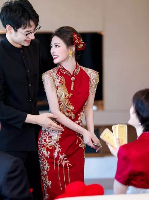 Red Wedding Qipao Dress with Su Embroidery - Image 5