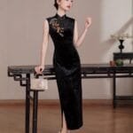 black velvet qipao dress