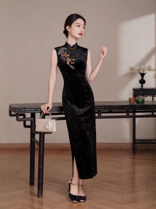 black velvet qipao dress