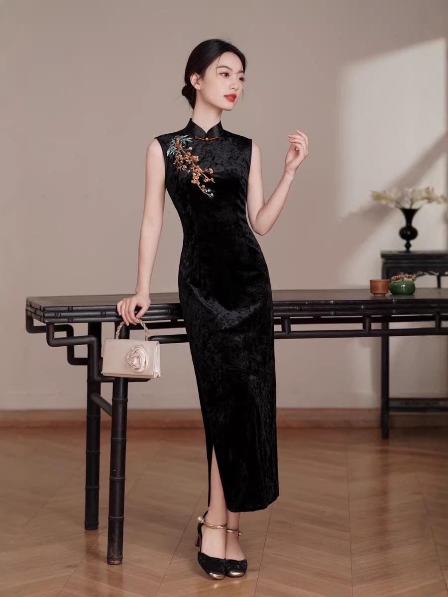 black velvet qipao dress