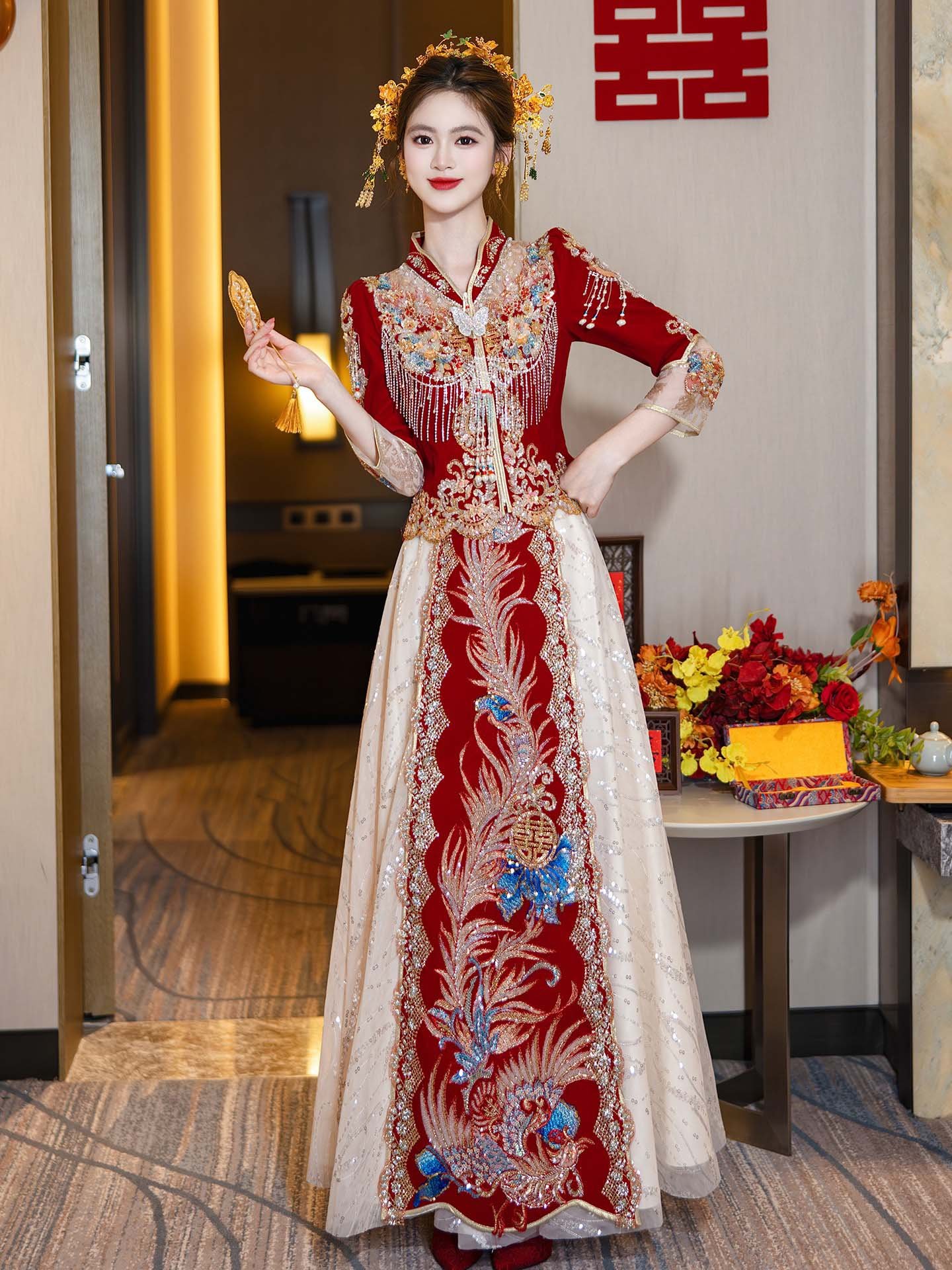 red Chinese wedding dress qun kwa