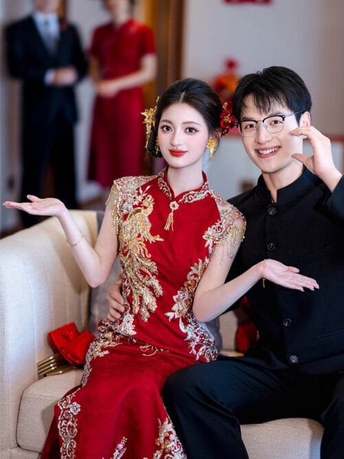red bridal cheongsam