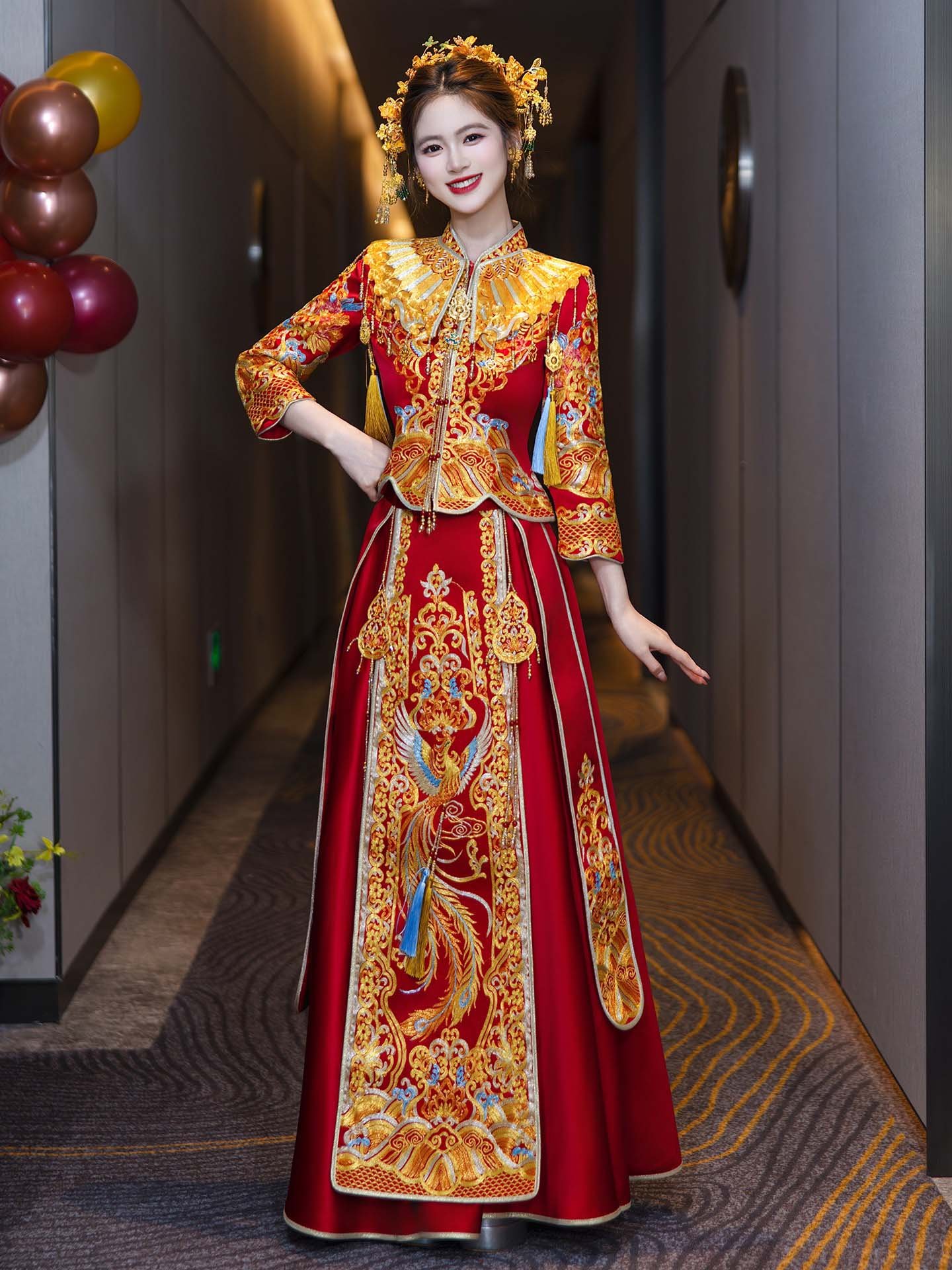red bridal qun kwa dress