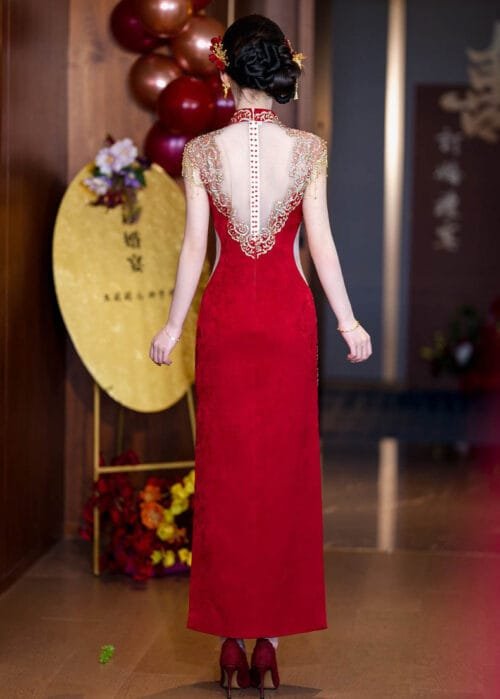 Red Wedding Qipao Dress with Su Embroidery - Image 7